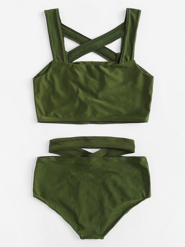 Criss Cross Cut Front High Waist Bikini Set-swimwear-Des Mess