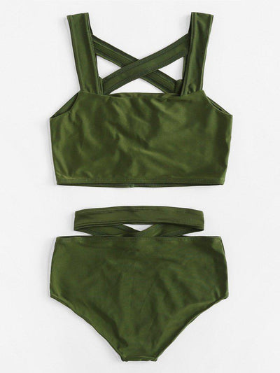 Criss Cross Cut Front High Waist Bikini Set-swimwear-Des Mess
