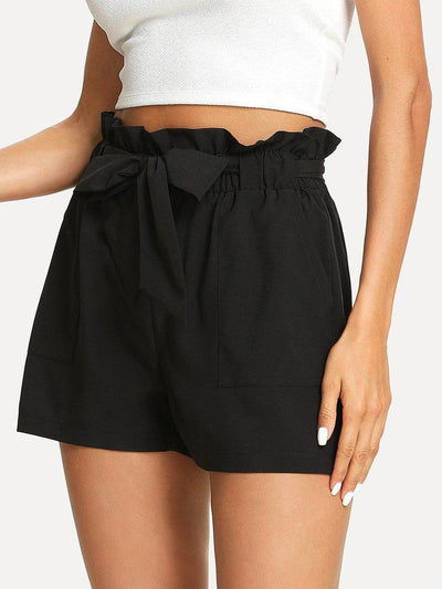 Self Belted Ruffle Waist Shorts-bottom-Des Mess