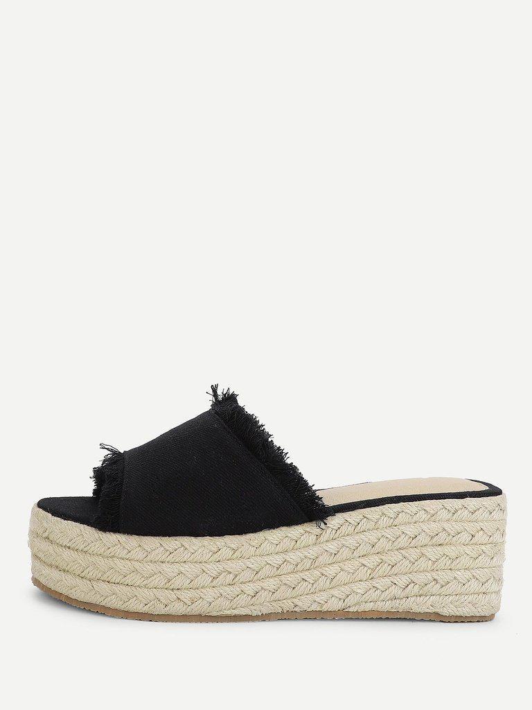 Raw Trim Criss Cross Flatform Sandals-shoes-Des Mess
