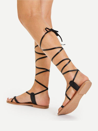 Lace Up Knee High Gladiator Sandal Boots-shoes-Des Mess