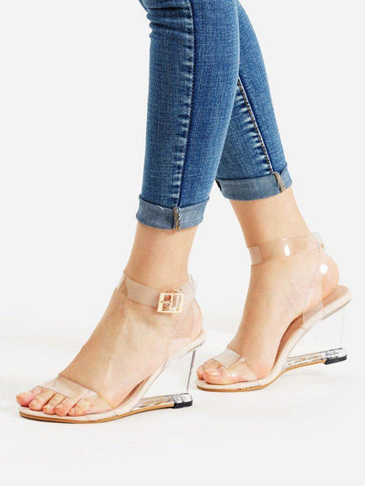 Metal Buckle Strappy Wedge Sandals-shoes-Des Mess