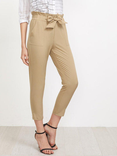 Frill Waist Self Tie Tailored Pants-bottom-Des Mess