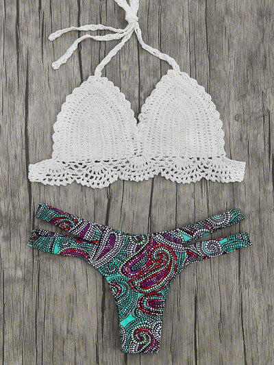 Printed Mix & Match Crochet Bikini Set-swimwear-Des Mess