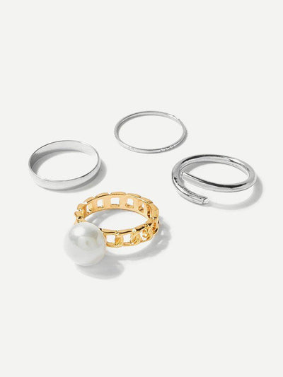 Faux Pearl Ring Set 4pcs-jewelry-Des Mess