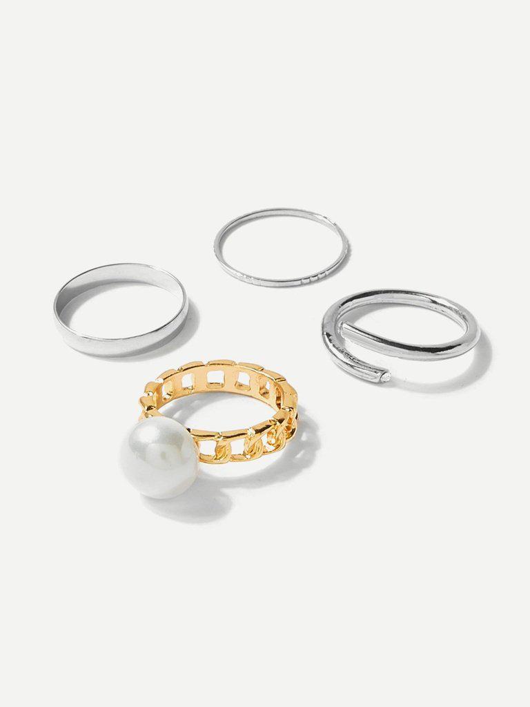 Faux Pearl Ring Set 4pcs-jewelry-Des Mess