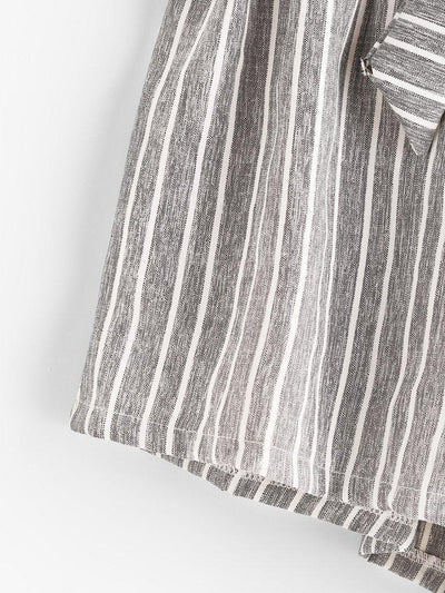 Vertical Stripe Elastic Waist Self Tie Front Shorts-bottom-Des Mess