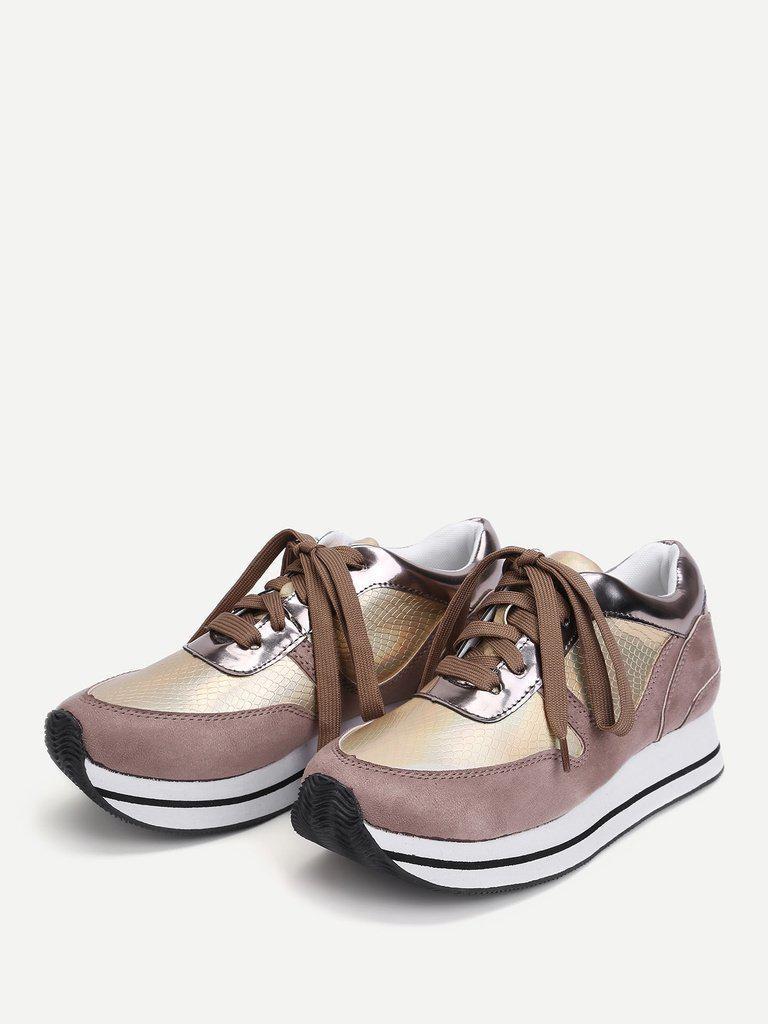 Striped Detail Lace Up PU Sneakers-shoes-Des Mess