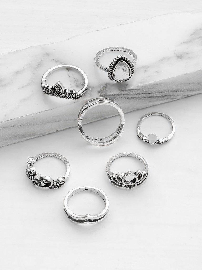 Hollow Flower Design Ring Set 7pcs-jewelry-Des Mess