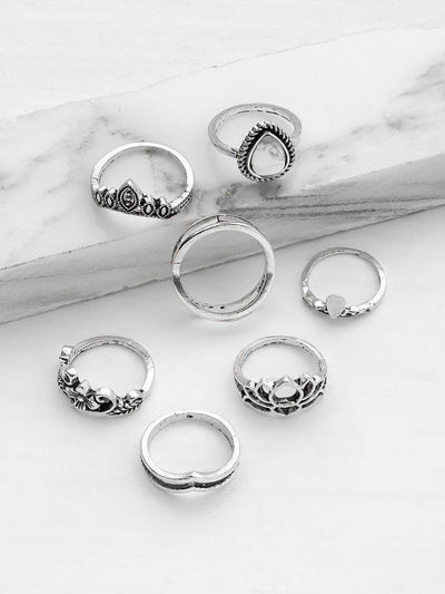 Hollow Flower Design Ring Set 7pcs-jewelry-Des Mess
