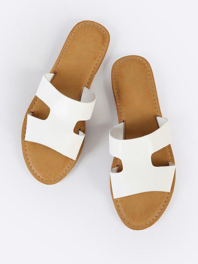 H Cutout Open Toe Slide Sandals WHITE-shoes-Des Mess