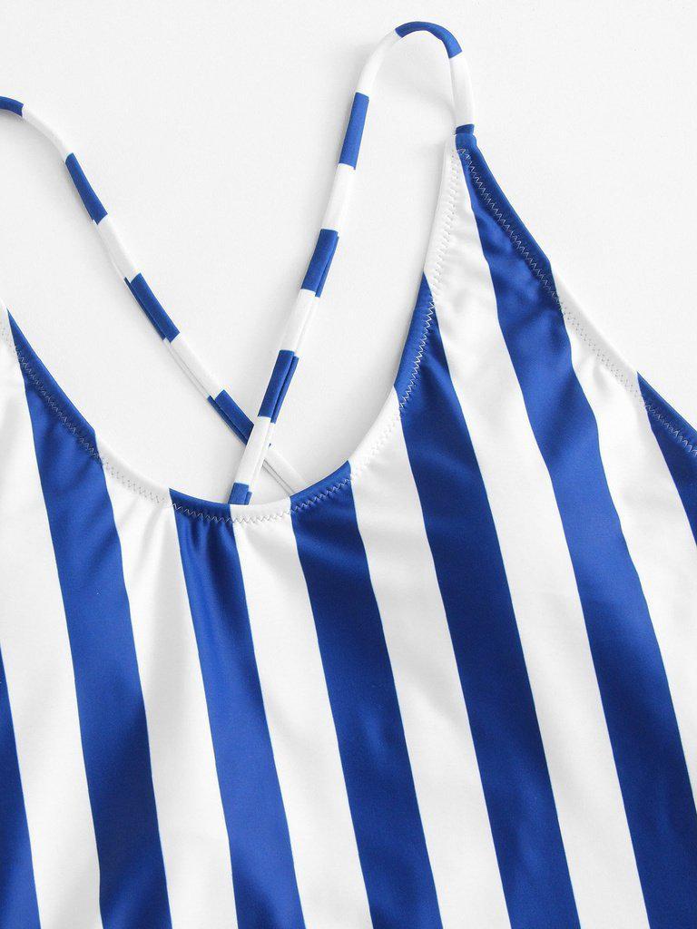 Crisscross Back Striped Swimsuit-swimwear-Des Mess