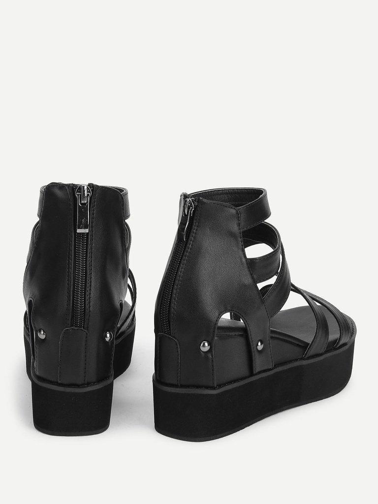 Peep Toe Back Zipper PU Wedges-shoes-Des Mess
