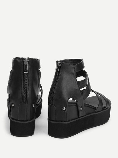 Peep Toe Back Zipper PU Wedges-shoes-Des Mess