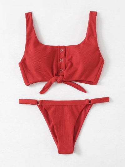 Knot Front Low Back Bikini Set-swimwear-Des Mess