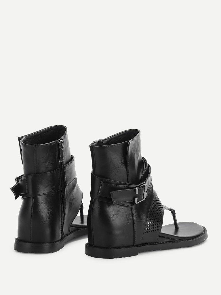 T-strap Buckle Detail Wedge Sandals-shoes-Des Mess