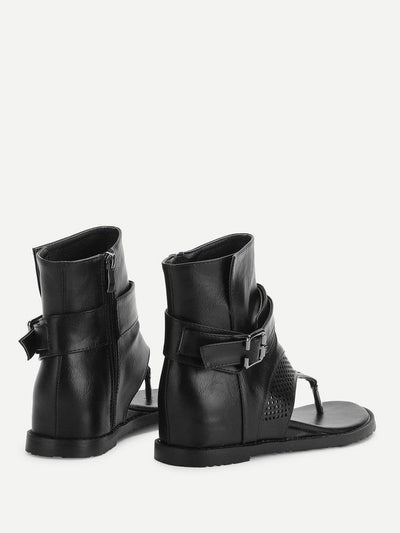 T-strap Buckle Detail Wedge Sandals-shoes-Des Mess