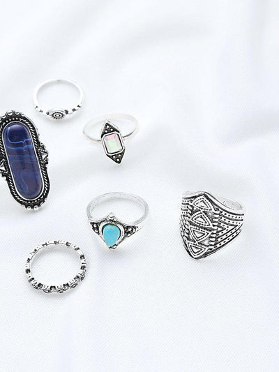Multi Shaped Gemstone Etched Ring Pack-jewelry-Des Mess