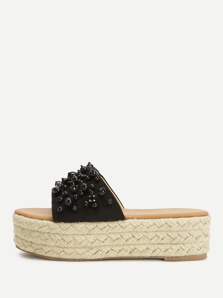 Faux Pearl Espadrille Platform Wedges-shoes-Des Mess