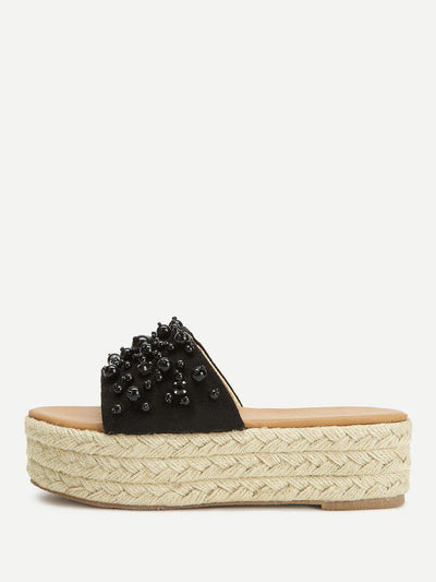 Faux Pearl Espadrille Platform Wedges-shoes-Des Mess