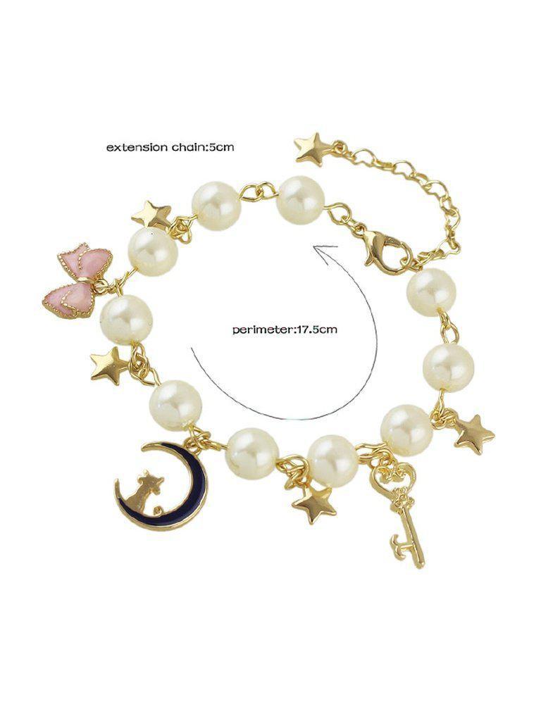 Star Moon Charm Pearl Bracelet--Des Mess
