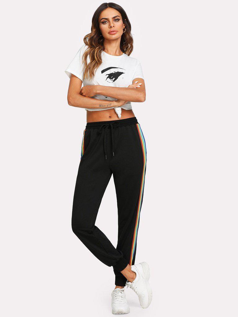 Rainbow Striped Side Sweatpants-bottom-Des Mess