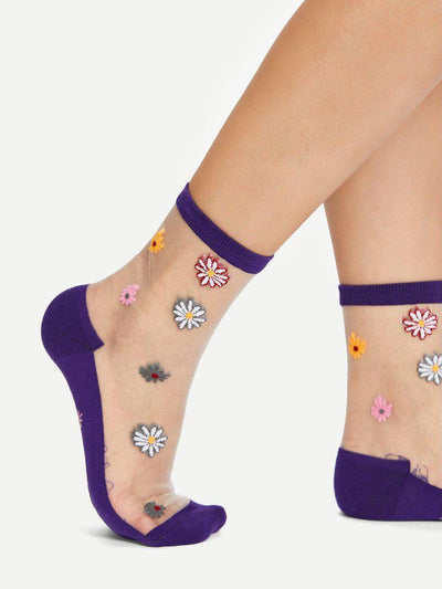 Flower Pattern Clear Design Ankle Socks 5Pairs-accessories-Des Mess