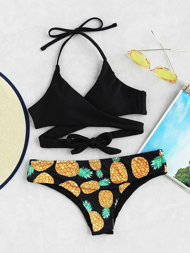 Pineapple Print Wrap Bikini Set-swimwear-Des Mess