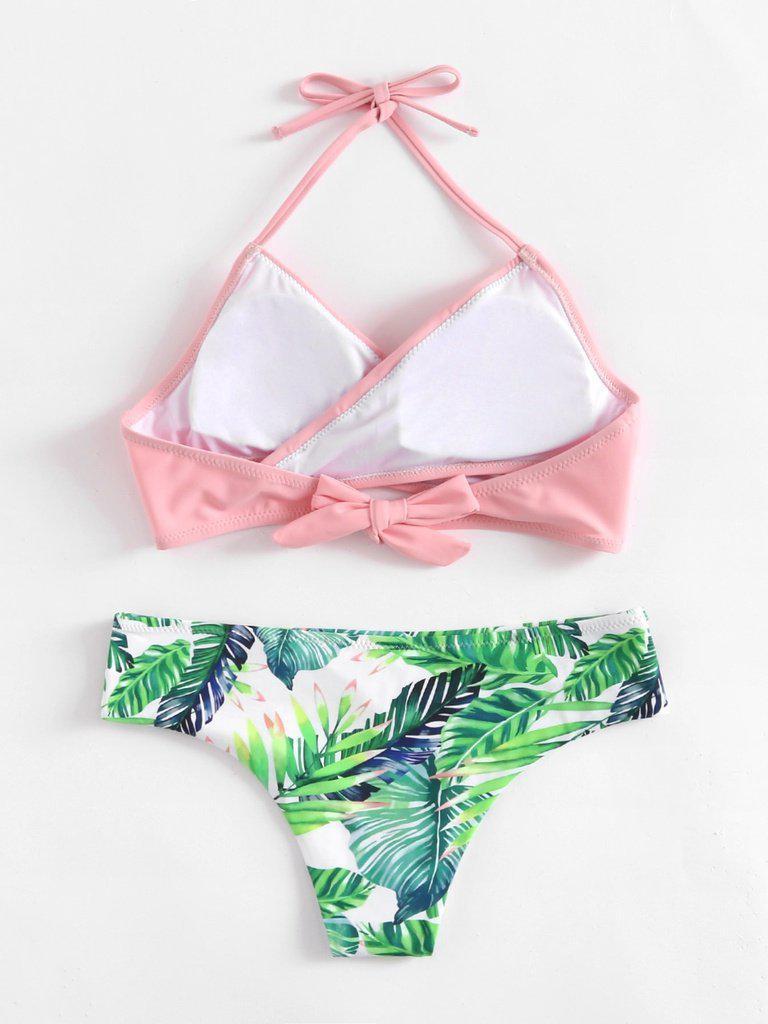 Palm Print Wrap Self Tie Bikini Set--Des Mess