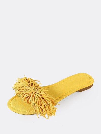 Fringe Slip On Slides YELLOW-shoes-Des Mess
