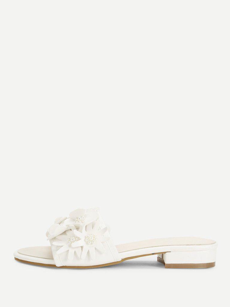 Flower Decorated PU Flat Sliders-shoes-Des Mess