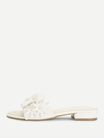 Flower Decorated PU Flat Sliders-shoes-Des Mess