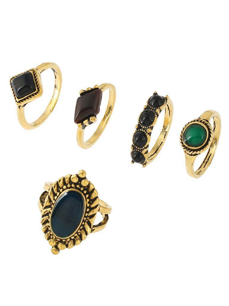Mixed Stone Ring Set 5pcs-jewelry-Des Mess
