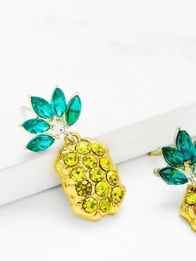 Rhinestone Overlay Pineapple Shaped Earrings-jewelry-Des Mess