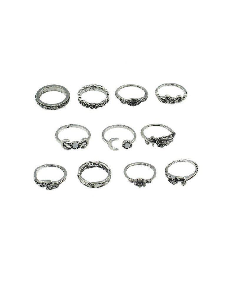 At-Silver 11Pcs/Set Moon Flower Leaf Jewelry Rings-jewelry-Des Mess