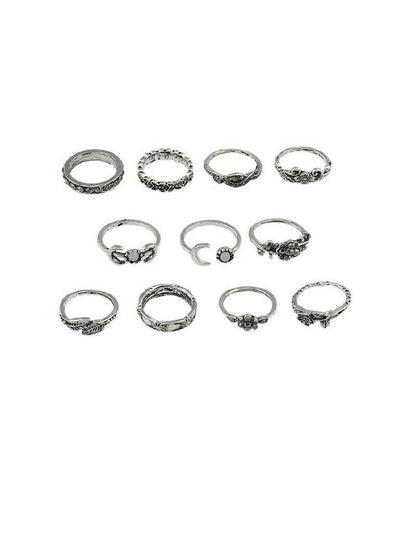 At-Silver 11Pcs/Set Moon Flower Leaf Jewelry Rings-jewelry-Des Mess