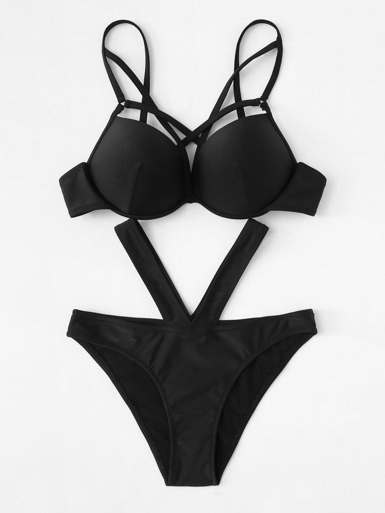 Strappy Push Up Bikini Set-swimwear-Des Mess