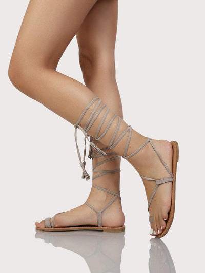 Faux Suede Tie Up Sandals TAUPE-shoes-Des Mess