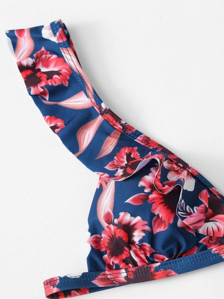 Flower Print Ruffle Bikini Set--Des Mess