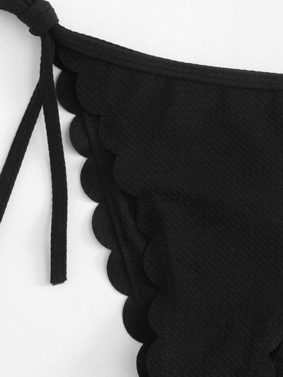 Knot Detail Scallop Trim Textured Bikini Set-swimwear-Des Mess