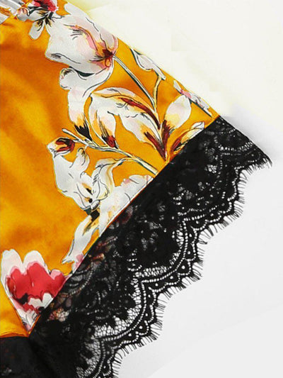 Floral Print Lace Insert Cami Top & Shorts PJ Set-loungewear-Des Mess
