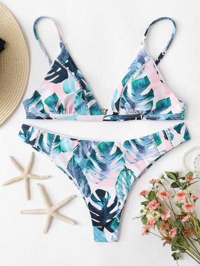 Lace Insert Tropical Bikini Set-swimwear-Des Mess