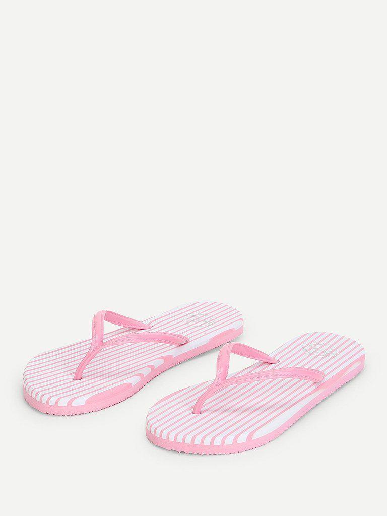 Striped Design Toe Post Slippers-shoes-Des Mess