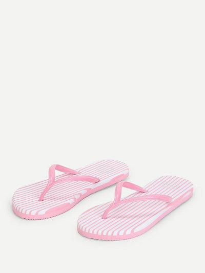 Striped Design Toe Post Slippers-shoes-Des Mess