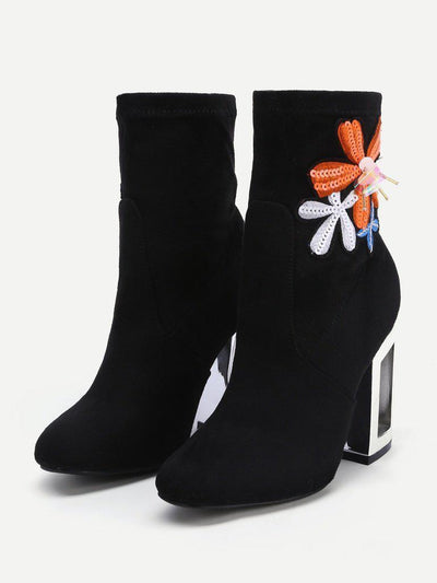 Flower Embroidery Clear Heeled Boots-shoes-Des Mess