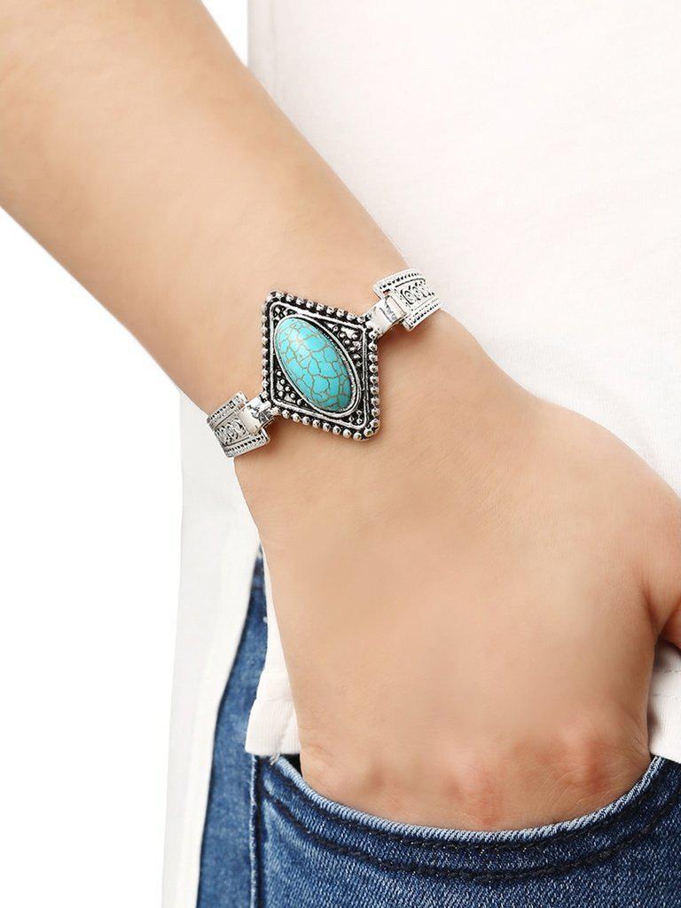 Oval Turquoise Set-in Carved Bracelet--Des Mess