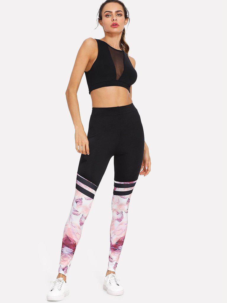 Contrast Panel Varsity-Striped Leggings-bottom-Des Mess
