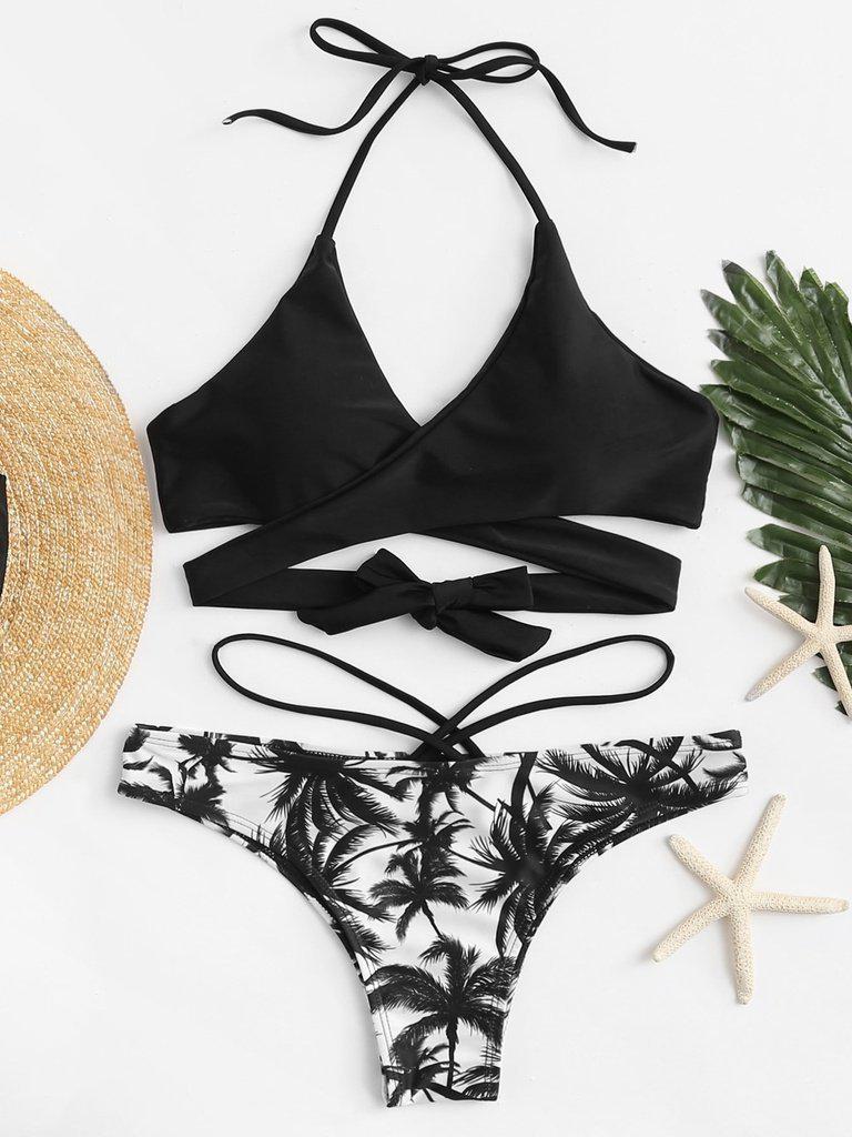 Surplice Wrap Front Cut Out Side Bikini Set--Des Mess