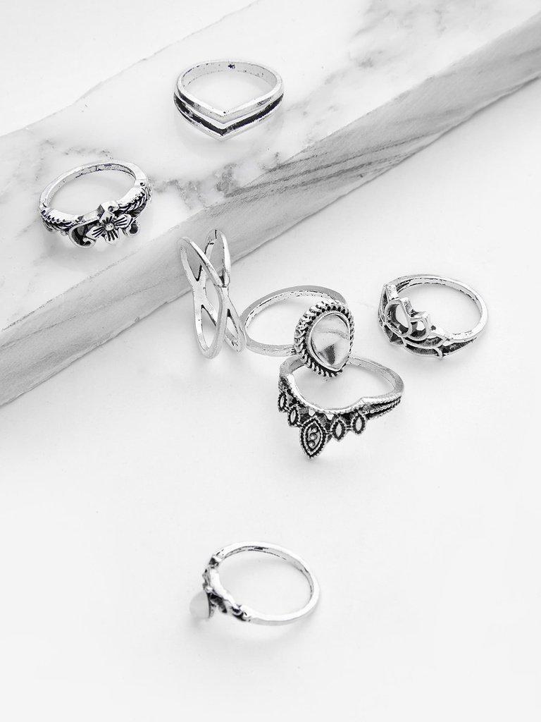 Hollow Flower Design Ring Set 7pcs-jewelry-Des Mess