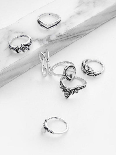 Hollow Flower Design Ring Set 7pcs-jewelry-Des Mess